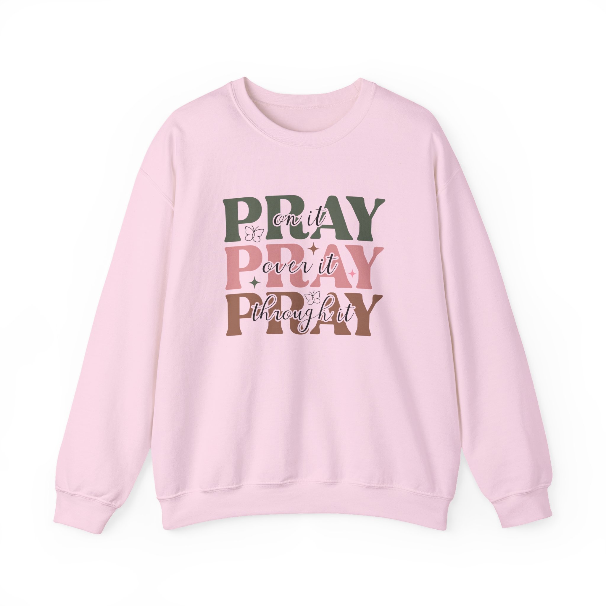 pray on it crewneck sweatshirt – inspirational christian faith layered script pullover for women