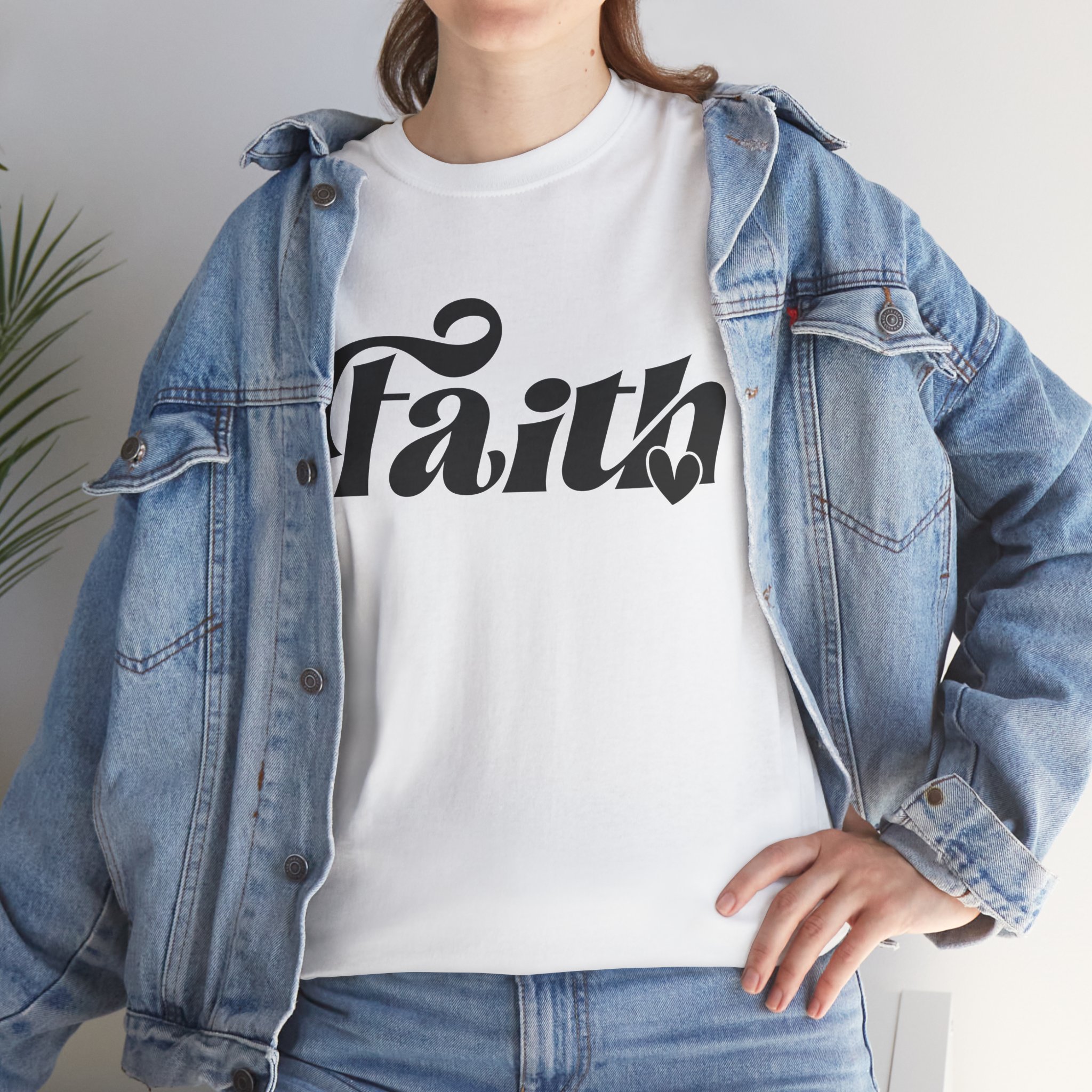 faith script t shirt — inspirational religious tee with heart accent