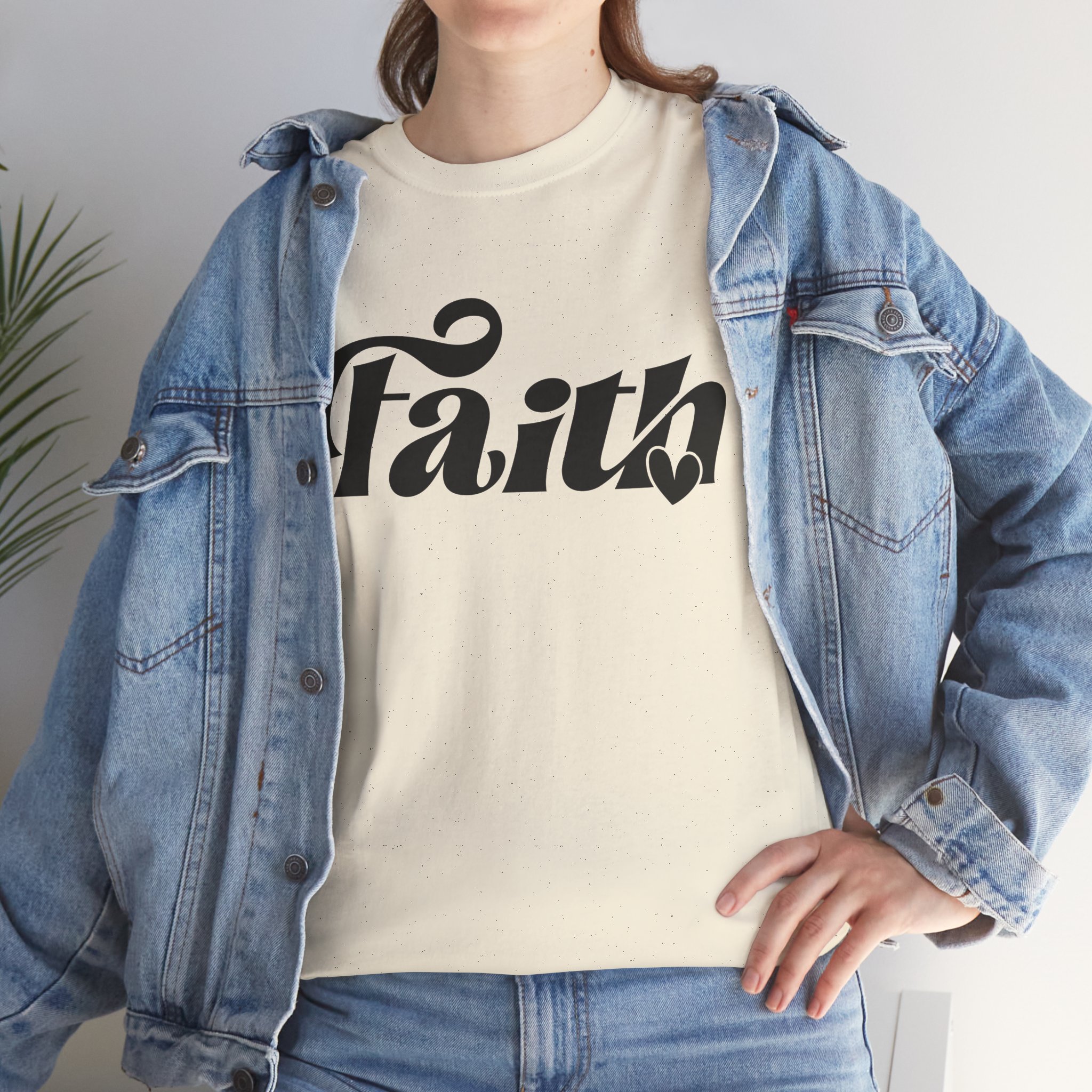 faith script t shirt — inspirational religious tee with heart accent