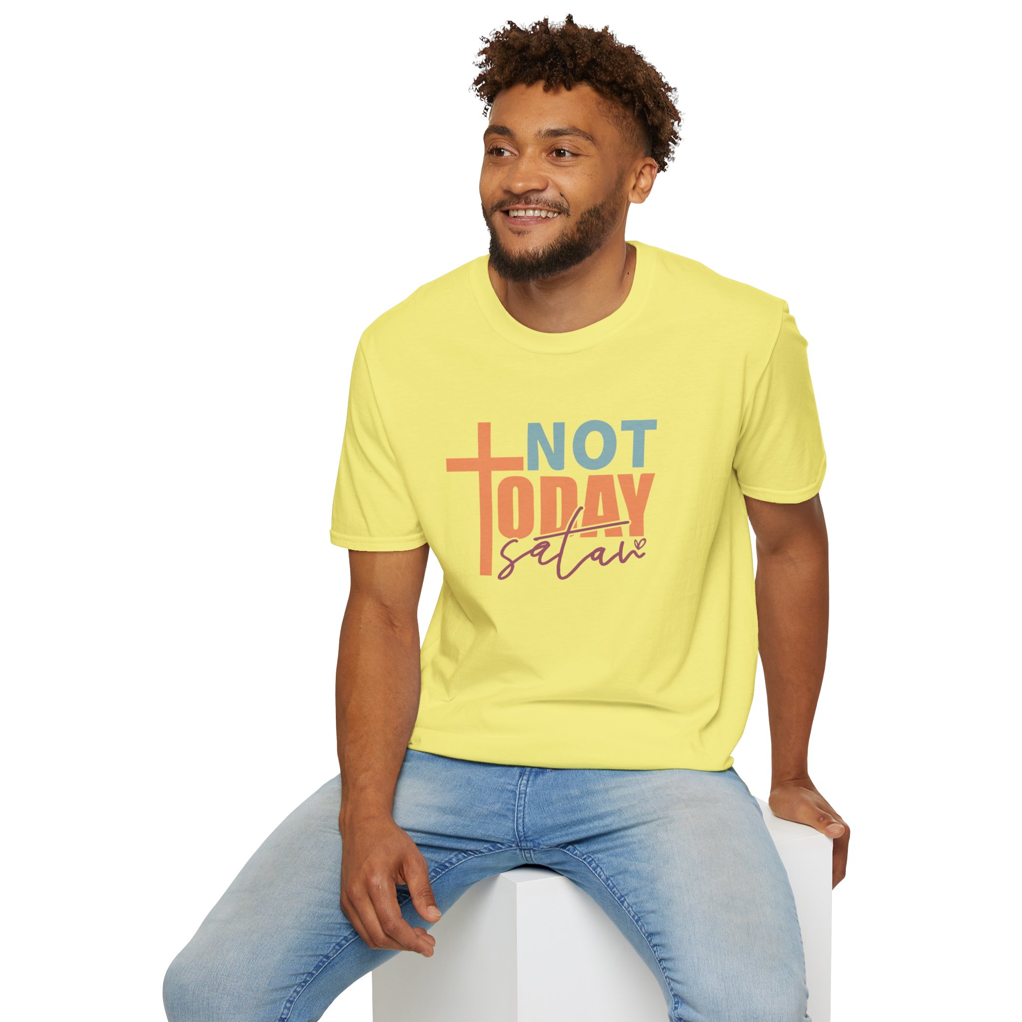 not today satan t shirt – christian inspirational faith tee with cross for men