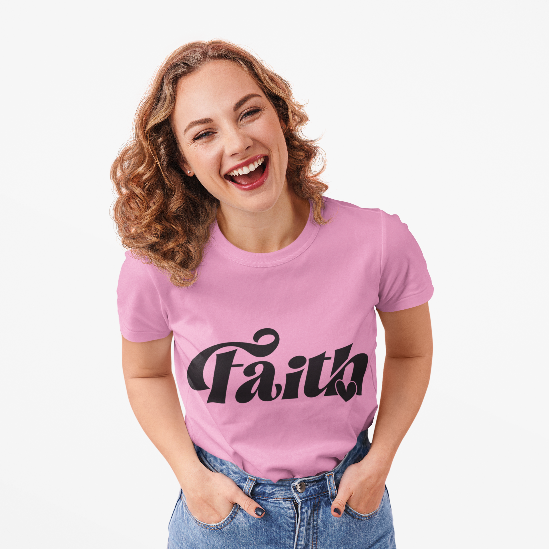 faith script t shirt — inspirational religious tee with heart accent