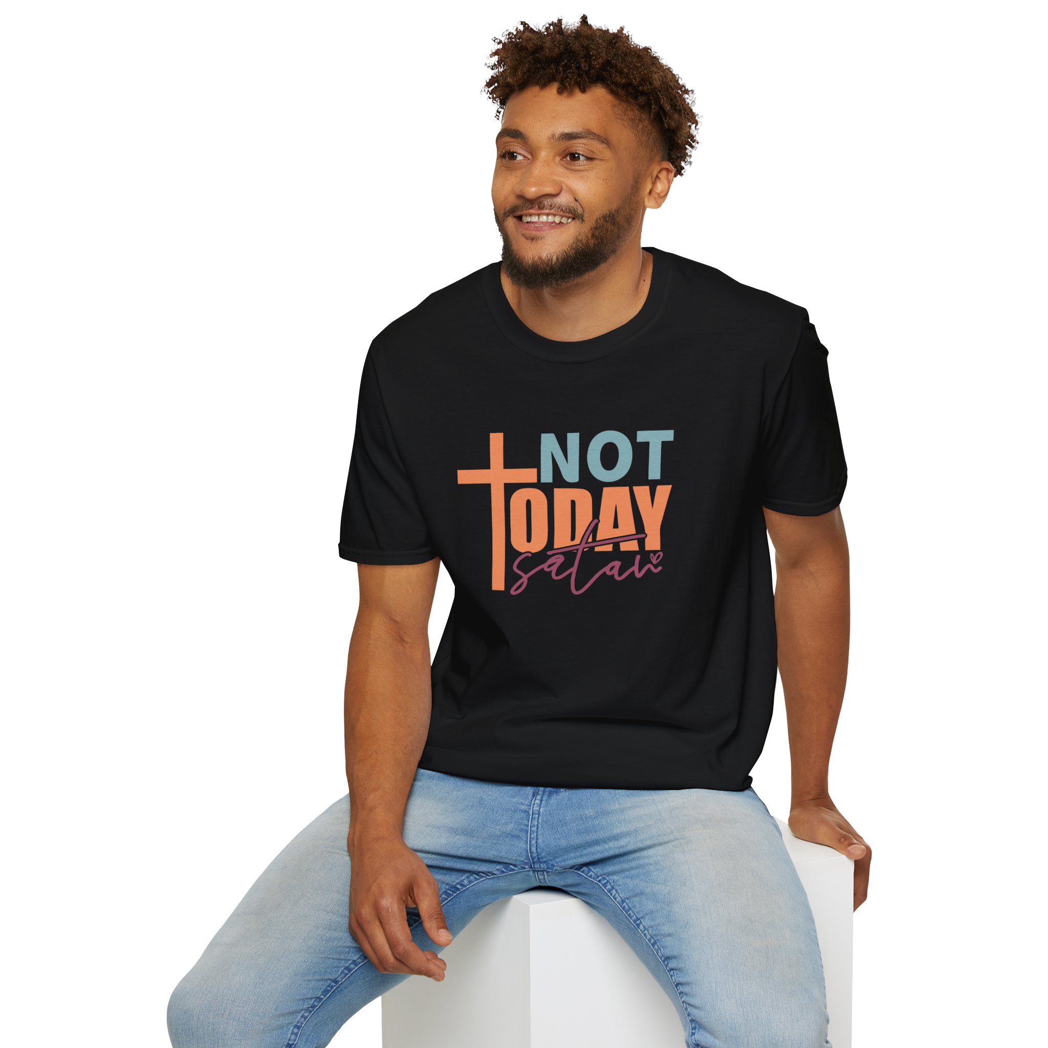 not today satan t shirt – christian inspirational faith tee with cross for men