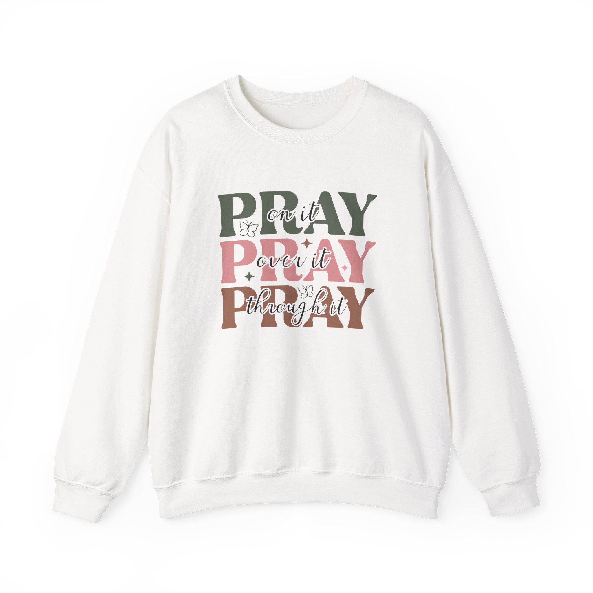 pray on it crewneck sweatshirt – inspirational christian faith layered script pullover for women