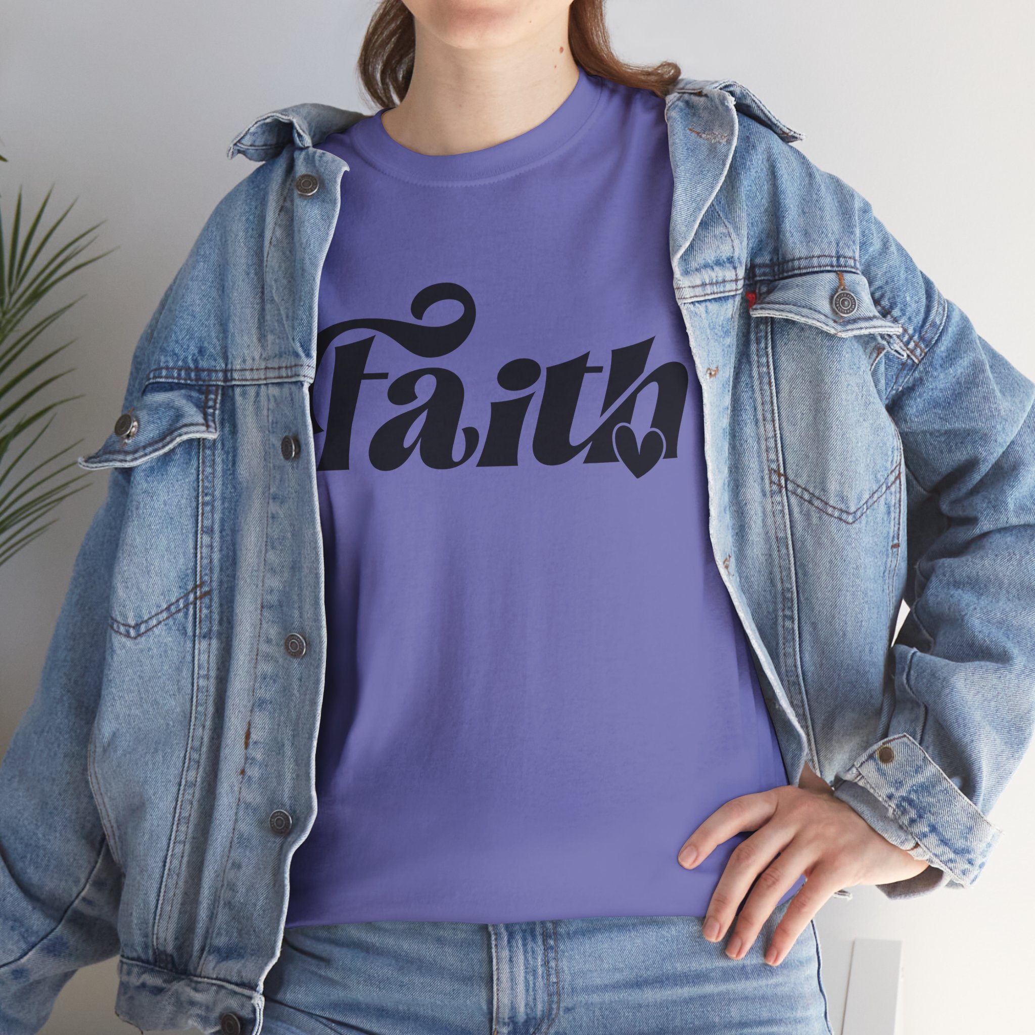 faith script t shirt — inspirational religious tee with heart accent